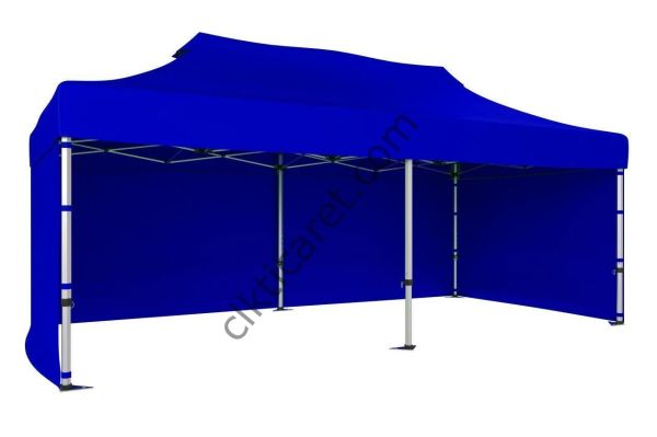 CLK 5x10 52mm Kalın Alüminyum Katlanabilir Tente Gazebo Çadır 3 Kenar Kapalı Saks Mavi