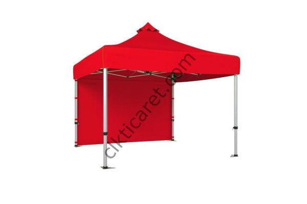 CLK 4x4 Katlanabilir Tente Gazebo Çadır 40mm Çelik Profil Arkası Kapalı Kırmızı
