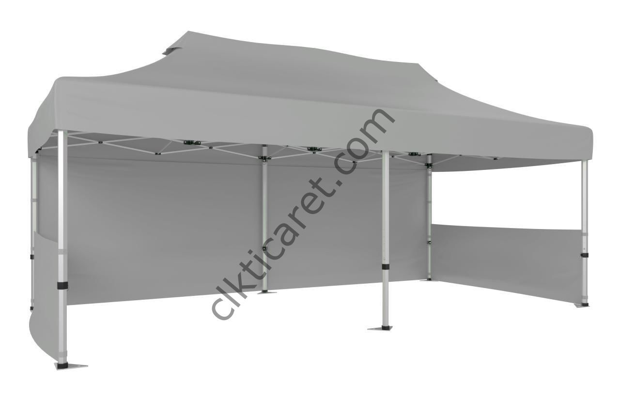 CLK 5x10 52mm Kalın Alüminyum Katlanabilir Tente Gazebo Çadır 1 Tam Duvar 2 Yarım Duvar Açık Gri