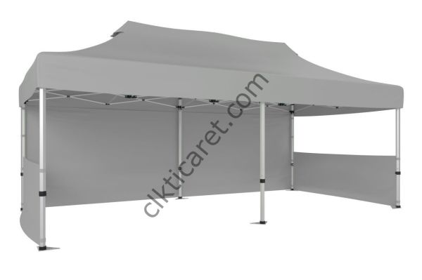 CLK 5x10 52mm Kalın Alüminyum Katlanabilir Tente Gazebo Çadır 1 Tam Duvar 2 Yarım Duvar Açık Gri