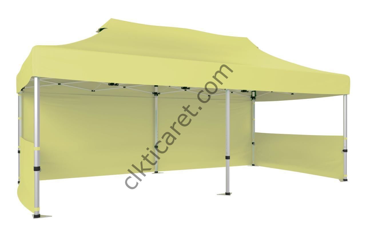 CLK 5x10 52mm Kalın Alüminyum Katlanabilir Tente Gazebo Çadır 1 Tam Duvar 2 Yarım Duvar Krem