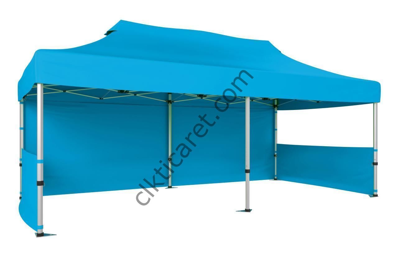 CLK 5x10 52mm Kalın Alüminyum Katlanabilir Tente Gazebo Çadır 1 Tam Duvar 2 Yarım Duvar Açık Mavi (Turkuaz)