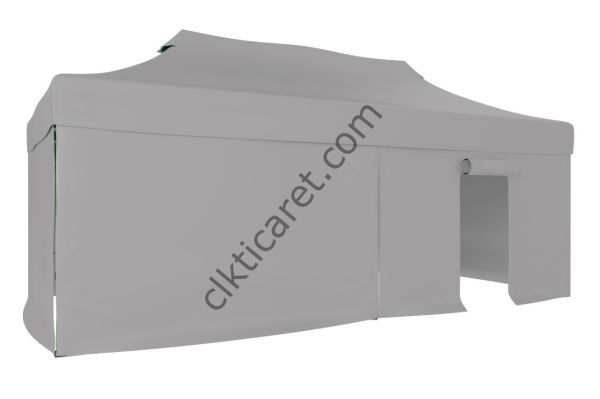 CLK 3x6 Katlanabilir Tente Gazebo Portatif Çadır 30 mm 3 Yan Kapalı 1 Kapılı Açık Gri