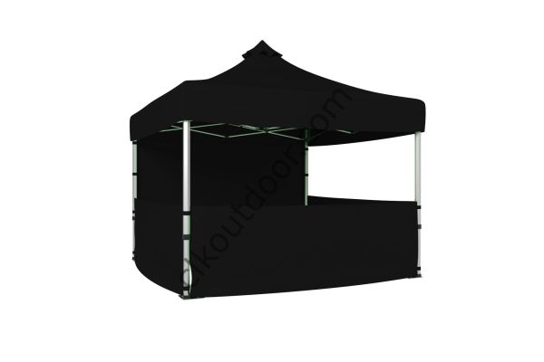 CLK 3x3 Metre Kısa Bagaj Boy 115 cm Katlanabilir Gazebo Çadır 3 Yan Yarım 1 Tam Perdeli Stand Çadırı Siyah