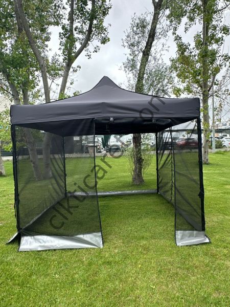 CLK 3x3 Gazebo 30 mm Porfil Bungalow Dekoratif Garden Model Sineklikli Perde Katlanır Portatif Bahçe Çadır Tente Çardak Siyah