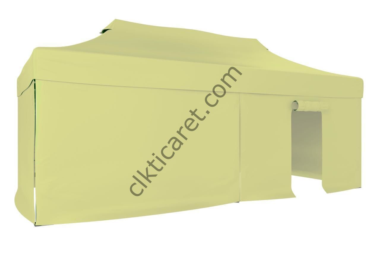 CLK 3x6 Katlanabilir Tente Gazebo Portatif Çadır 30 mm 3 Yan Kapalı 1 Kapılı Krem