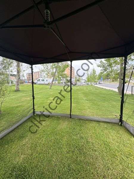 CLK 3x3 Gazebo 30 mm Porfil Bungalow Dekoratif Garden Model Sineklikli Perde Katlanır Portatif Bahçe Çadır Tente Çardak Saks Mavi