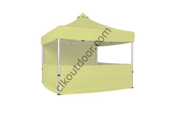CLK 3x3 Metre Kısa Bagaj Boy 115 cm Katlanabilir Gazebo Çadır 3 Yan Yarım 1 Tam Perdeli Stand Çadırı Krem