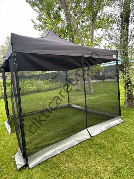 CLK 3x3 Gazebo 30 mm Porfil Bungalow Dekoratif Garden Model Sineklikli Perde Katlanır Portatif Bahçe Çadır Tente Çardak Haki Askeri Yeşil