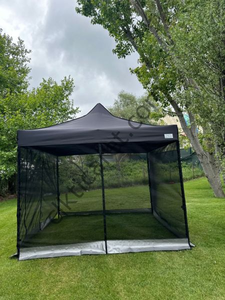 CLK 3x3 Gazebo 30 mm Porfil Bungalow Dekoratif Garden Model Sineklikli Perde Katlanır Portatif Bahçe Çadır Tente Çardak Açık Gri