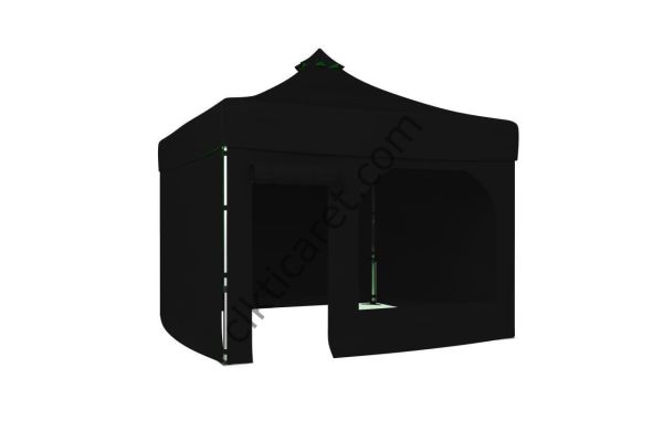CLK 3x3 52mm Kalın Alüminyum Katlanabilir Tente Gazebo Çadır 4 Yan Kapalı 1 Kapılı Pencereli Tam Duvarlı Siyah