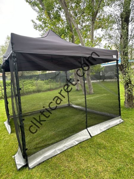 CLK 3x3 40 mm Dekoratif Gazebo Çadır Bungalow Garden Model Sineklikli Perde Katlanır Portatif Bahçe Çadır Tente Çardak Sarı