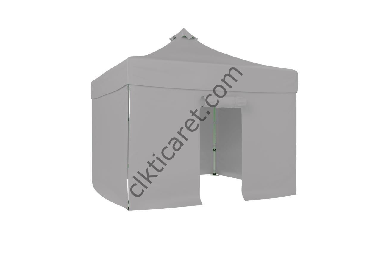 CLK 3x3 52mm Kalın Alüminyum Katlanabilir Tente Gazebo Çadır 4 Yan Kapalı 1 Kapılı Çadır Açık Gri