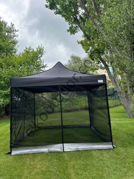 CLK 3x3 40 mm Dekoratif Gazebo Çadır Bungalow Garden Model Sineklikli Perde Katlanır Portatif Bahçe Çadır Tente Çardak Açık Mavi (Turkuaz)
