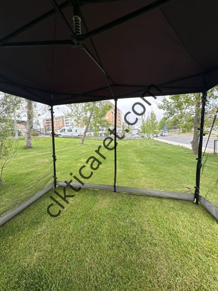 CLK 3x3 40 mm Dekoratif Gazebo Çadır Bungalow Garden Model Sineklikli Perde Katlanır Portatif Bahçe Çadır Tente Çardak Kırmızı
