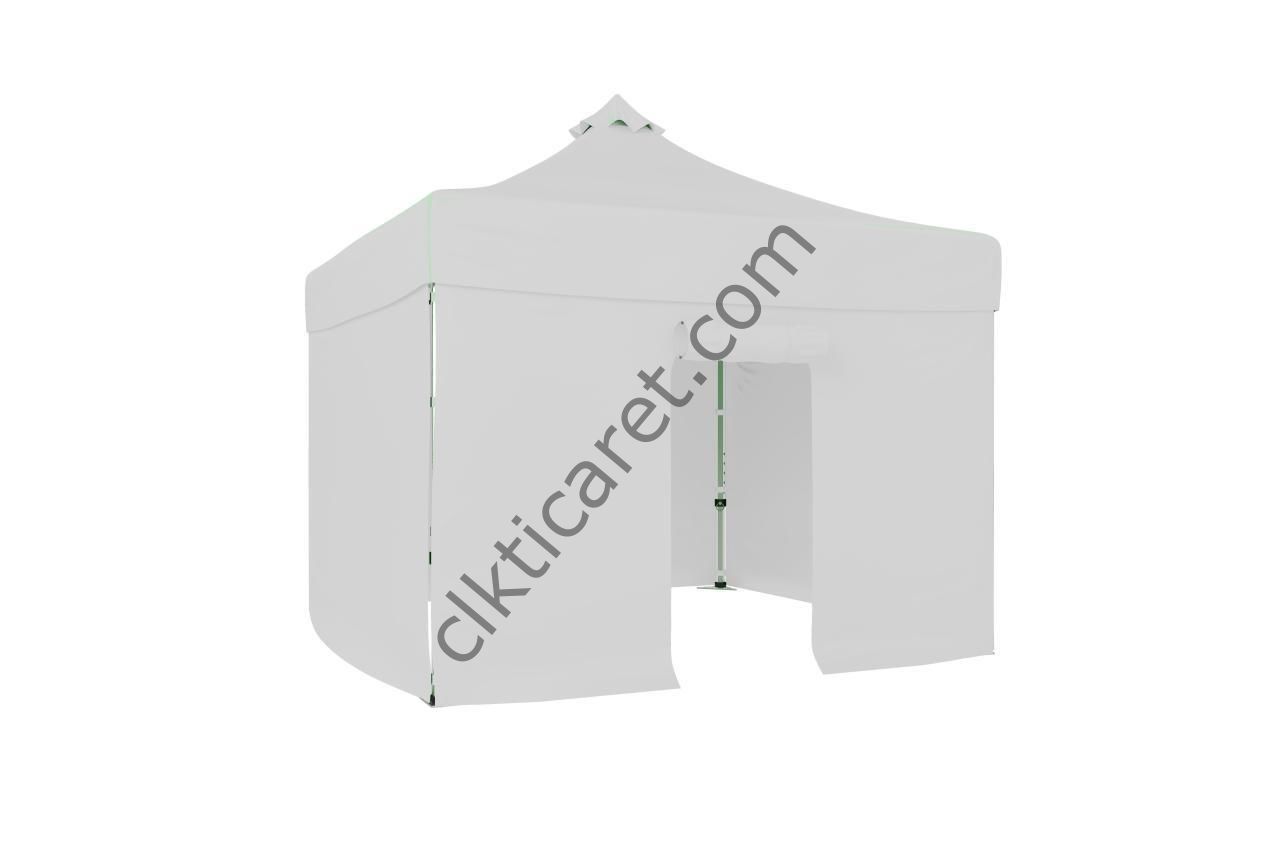 CLK 3x3 52mm Kalın Alüminyum Katlanabilir Tente Gazebo Çadır 4 Yan Kapalı 1 Kapılı Çadır Beyaz
