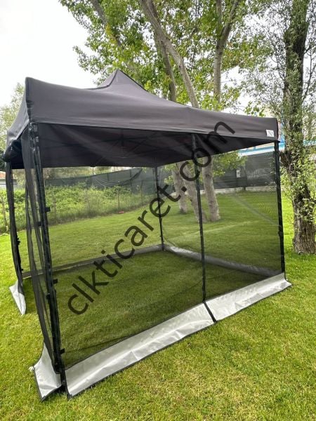 CLK 3x3 40 mm Dekoratif Gazebo Çadır Bungalow Garden Model Sineklikli Perde Katlanır Portatif Bahçe Çadır Tente Çardak Siyah