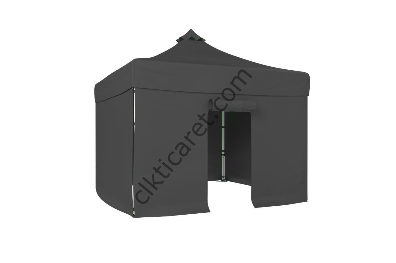 CLK 3x3 52mm Kalın Alüminyum Katlanabilir Tente Gazebo Çadır 4 Yan Kapalı 1 Kapılı Çadır Gri
