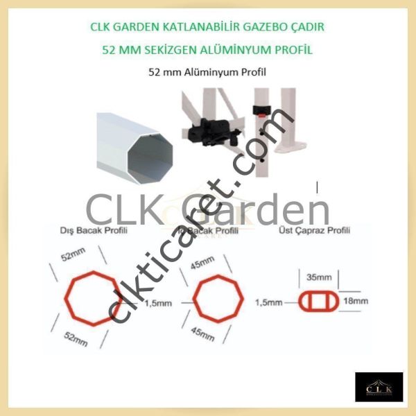 CLK 3x3 52mm Kalın Alüminyum Katlanabilir Tente Gazebo Çadır 4 Yan Kapalı 1 Kapılı Çadır Krem