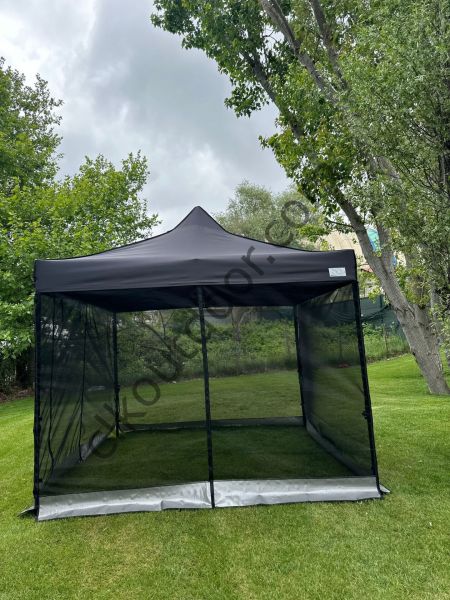 CLK 3x3 40 mm Dekoratif Gazebo Çadır Bungalow Garden Model Sineklikli Perde Katlanır Portatif Bahçe Çadır Tente Çardak Turuncu