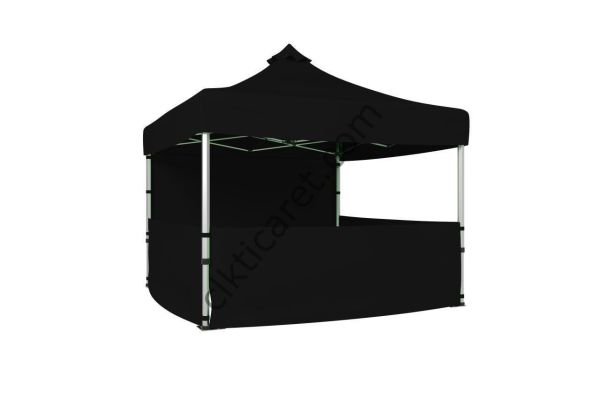 CLK 3x3 40mm Alüminyum Katlanabilir Tente Gazebo Çadır 4 Yan Kapalı 3 Yarım Duvarlı Çadır Siyah