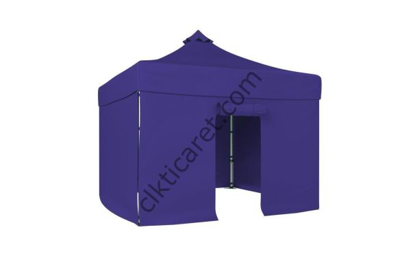 CLK 3x3 52mm Kalın Alüminyum Katlanabilir Tente Gazebo Çadır 4 Yan Kapalı 1 Kapılı Çadır Lacivert