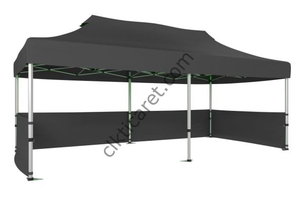 CLK 3x6 Katlanabilir Tente Gazebo Portatif Çadır 30 mm 3 Kenar Yarım Duvarlı Gri