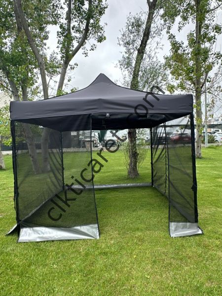 CLK 3x3 40 mm Dekoratif Gazebo Çadır Bungalow Garden Model Sineklikli Perde Katlanır Portatif Bahçe Çadır Tente Çardak Haki Askeri Yeşil