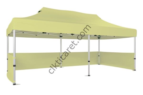 CLK 3x6 Katlanabilir Tente Gazebo Portatif Çadır 30 mm 3 Kenar Yarım Duvarlı Krem