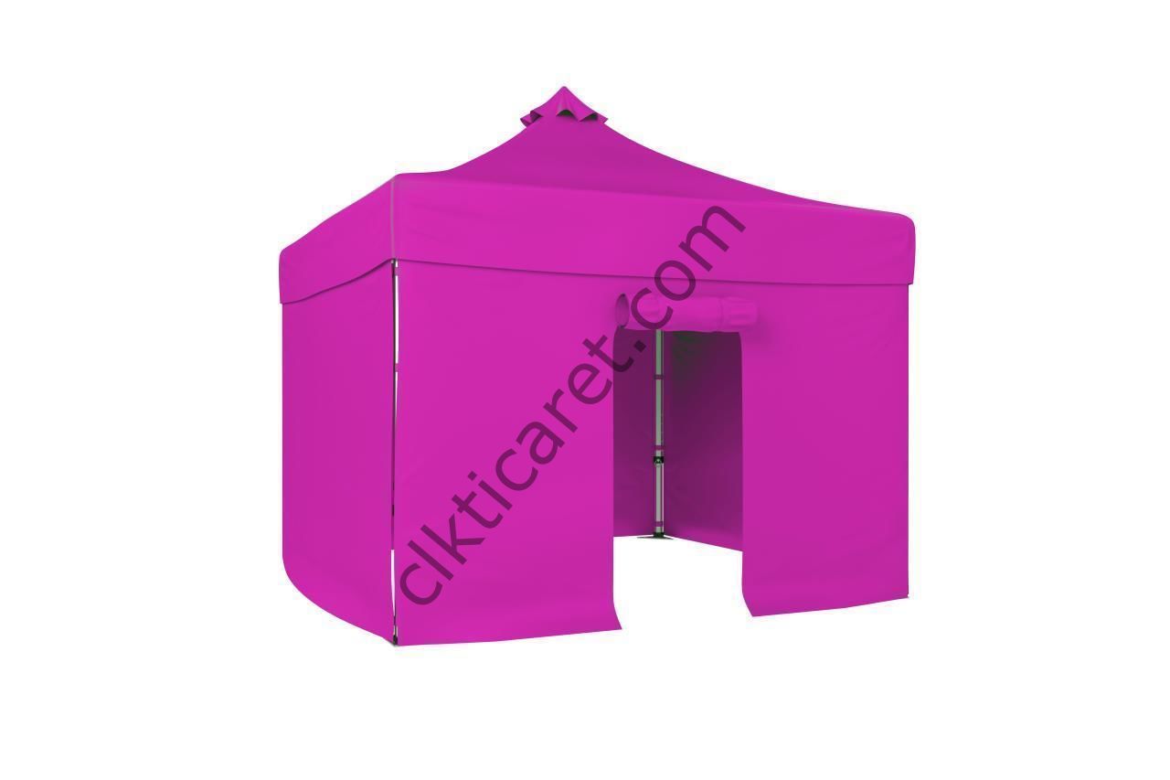 CLK 3x3 52mm Kalın Alüminyum Katlanabilir Tente Gazebo Çadır 4 Yan Kapalı 1 Kapılı Çadır Pembe