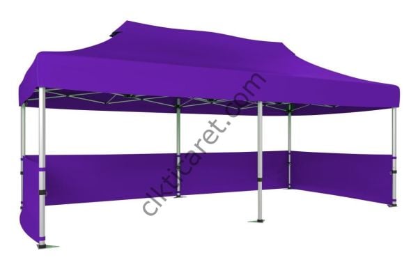CLK 3x6 Katlanabilir Tente Gazebo Portatif Çadır 30 mm 3 Kenar Yarım Duvarlı Mor