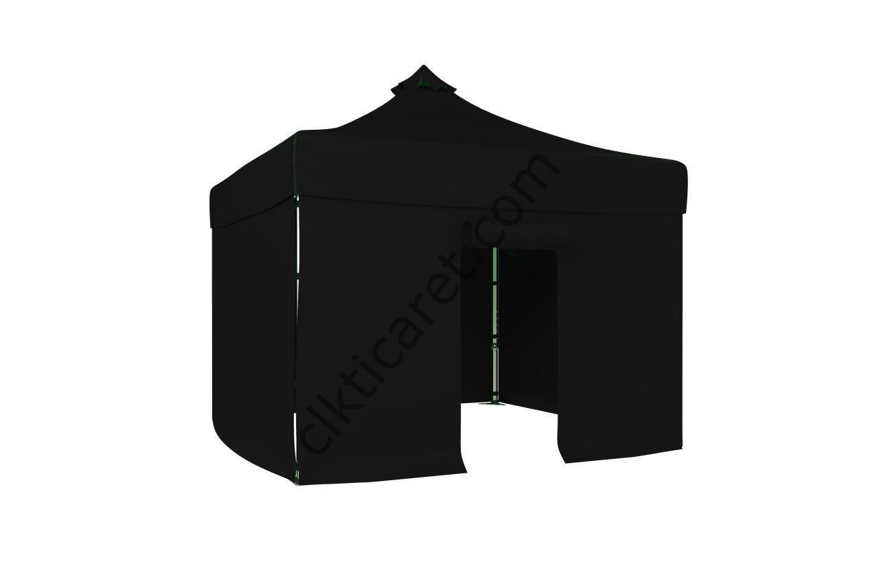 CLK 3x3 52mm Kalın Alüminyum Katlanabilir Tente Gazebo Çadır 4 Yan Kapalı 1 Kapılı Çadır Siyah