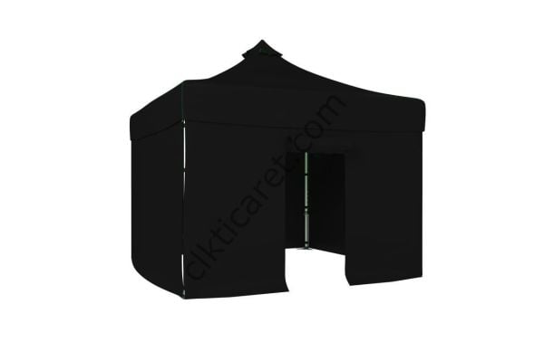 CLK 3x3 52mm Kalın Alüminyum Katlanabilir Tente Gazebo Çadır 4 Yan Kapalı 1 Kapılı Çadır Siyah