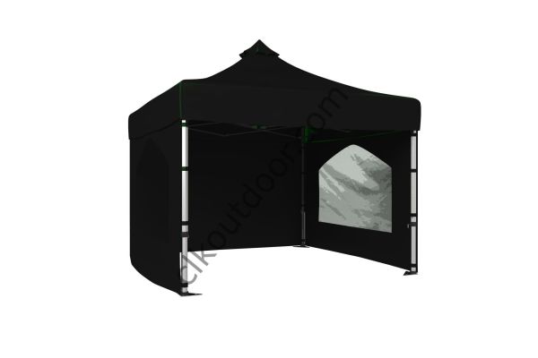 CLK 3x3 Metre Kısa Bagaj Boy 115 cm Katlanabilir Gazebo Çadır 3 Yan Kapalı 2 Pencereli Siyah