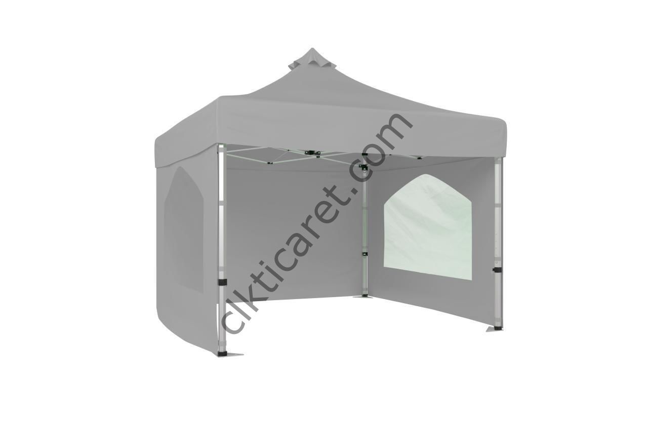 CLK 3x3 52mm Kalın Alüminyum Katlanabilir Tente Gazebo Çadır 3 Kenar Kapalı 2 Camlı Açık Gri