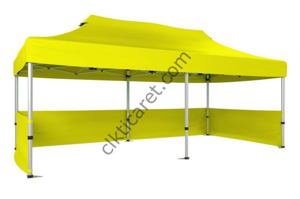 CLK 3x6 Katlanabilir Tente Gazebo Portatif Çadır 30 mm 3 Kenar Yarım Duvarlı Sarı
