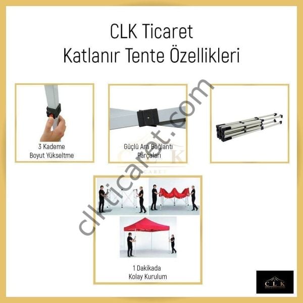CLK 2x2 Katlanabilir Tente Gazebo Portatif Çadır Gri