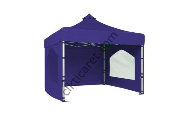 CLK 3x3 52mm Kalın Alüminyum Katlanabilir Tente Gazebo Çadır 3 Kenar Kapalı 2 Camlı Lacivert