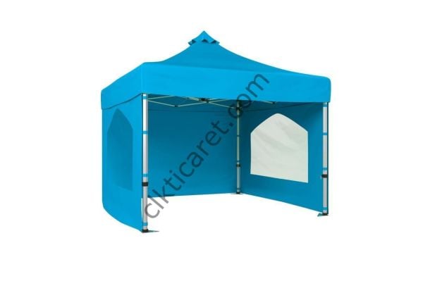 CLK 3x3 52mm Kalın Alüminyum Katlanabilir Tente Gazebo Çadır 3 Kenar Kapalı 2 Camlı Açık Mavi (Turkuaz)