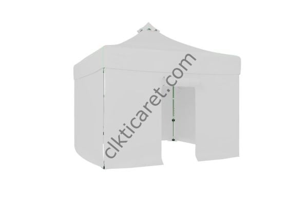 CLK 3x3 40mm Alüminyum Katlanabilir Tente Gazebo Çadır 4 Yan Kapalı 1 Kapılı Çadır Beyaz