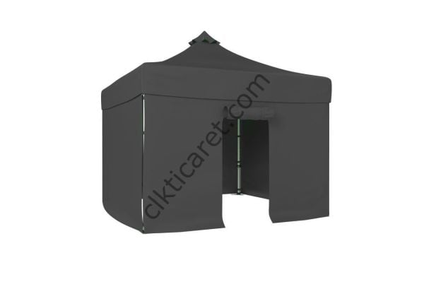 CLK 3x3 40mm Alüminyum Katlanabilir Tente Gazebo Çadır 4 Yan Kapalı 1 Kapılı Çadır Gri