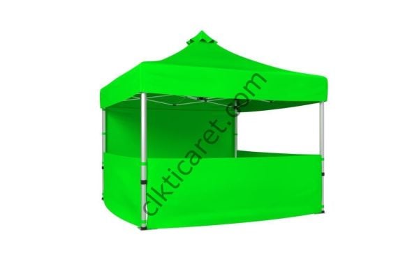 CLK 3x3 52mm Kalın Alüminyum Katlanabilir Tente Gazebo Çadır 4 Yan Kapalı 3 Yarım Duvarlı Çadır Açık Yeşil
