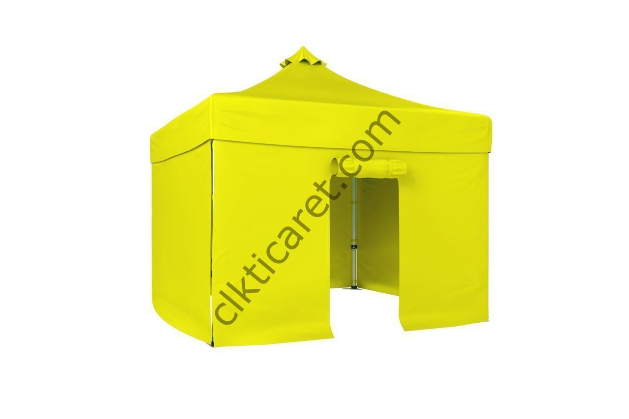 CLK 3x3 40mm Alüminyum Katlanabilir Tente Gazebo Çadır 4 Yan Kapalı 1 Kapılı Çadır Sarı