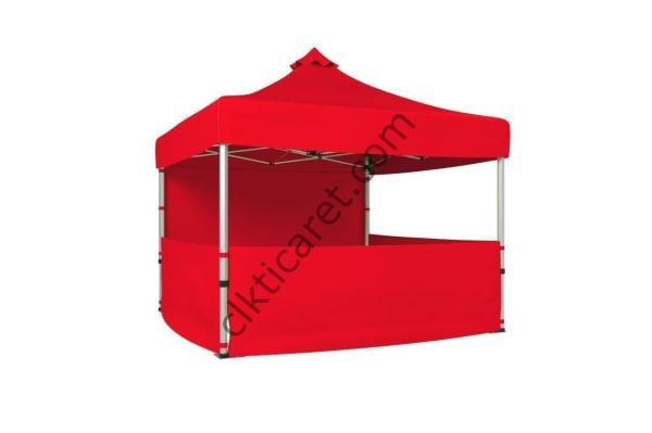 CLK 3x3 52mm Kalın Alüminyum Katlanabilir Tente Gazebo Çadır 4 Yan Kapalı 3 Yarım Duvarlı Çadır Kırmızı