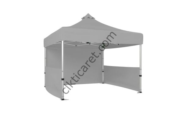CLK 5x5 52mm Kalın Alüminyum Katlanabilir Tente Gazebo Çadır 2 Yarım Duvar 1 Tam Duvarlı Açık Gri