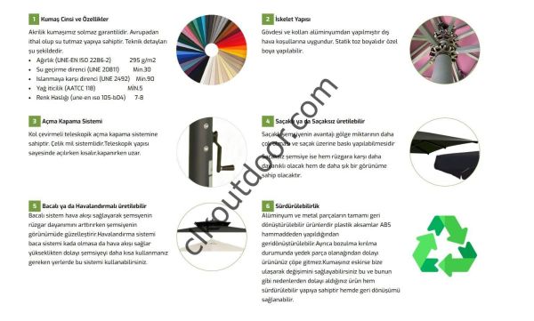 CLK 3,5x3,5 Metre Bacalı Mega Q60 Şemsiye Bahçe Cafe Havuz Otel Restorant Şemsiyeleri Krem - Metal Hareketli Ayak 4 Mermerli (70x70cm 120 kg)