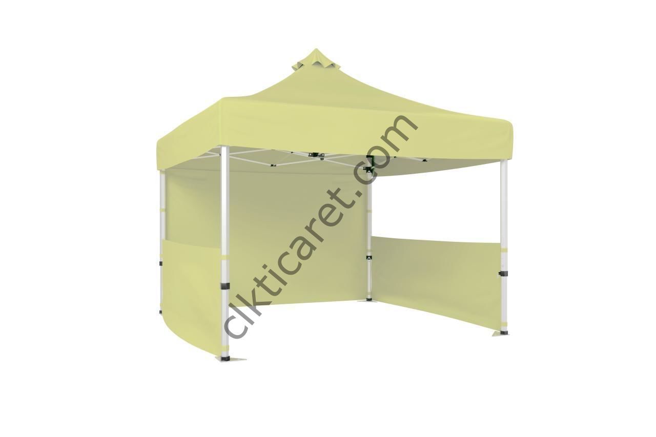 CLK 3x3 52mm Kalın Alüminyum Katlanabilir Tente Gazebo Çadır 2 Yarım Duvar 1 Tam Duvarlı Krem