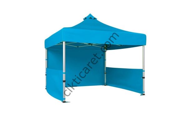 CLK 5x5 52mm Kalın Alüminyum Katlanabilir Tente Gazebo Çadır 2 Yarım Duvar 1 Tam Duvarlı Açık Mavi (Turkuaz)