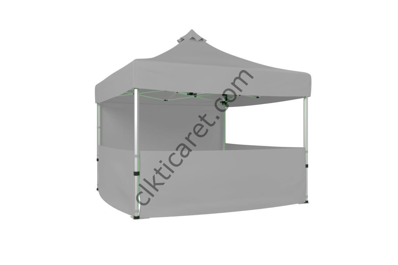 CLK 5x5 52mm Kalın Alüminyum Katlanabilir Tente Gazebo Çadır 4 Yan Kapalı 3 Yarım Duvarlı Çadır Açık Gri