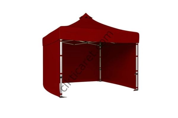 CLK 3x3 52mm Kalın Alüminyum Katlanabilir Tente Gazebo Çadır 3 Kenar Kapalı Bordo